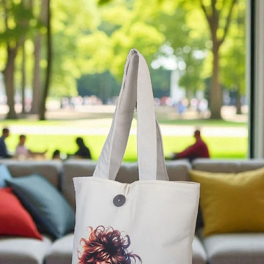 Classic White Canvas Tote Bag with Artistic Prints